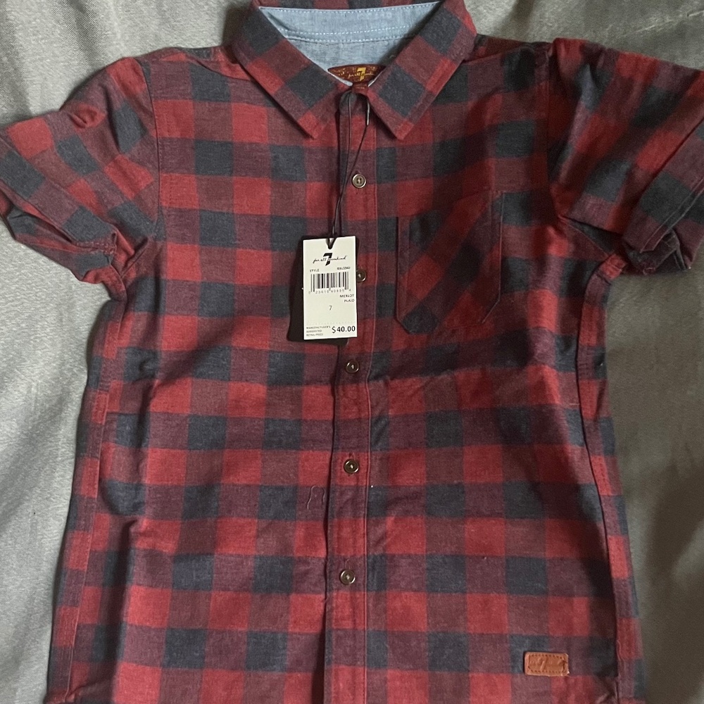 7 For All Mankind boys' short-sleeved flannel shirt